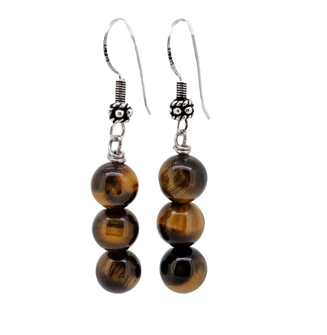 Handmade Tiger's Eye Dangle Drop Earrings 925 Sterling Silver | Womens Gemstone Earrings