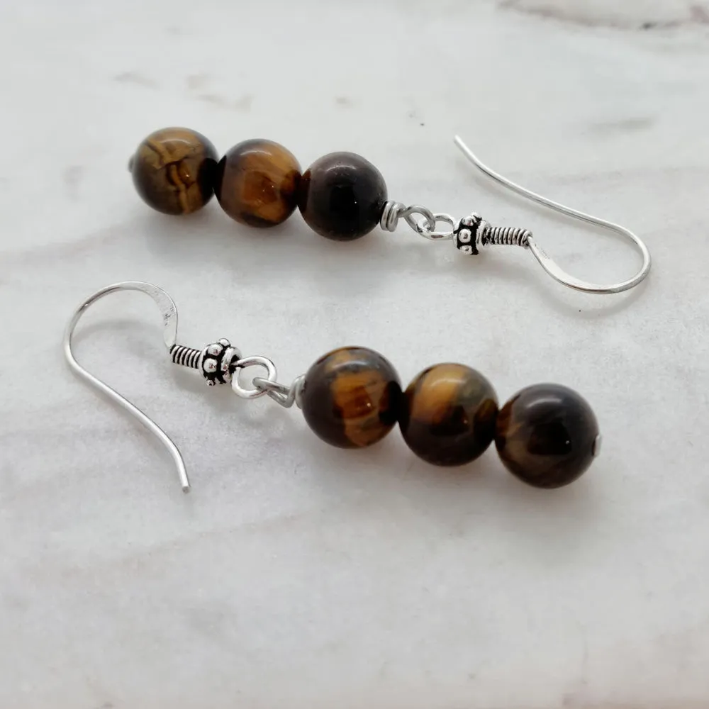 Handmade Tiger's Eye Dangle Drop Earrings 925 Sterling Silver | Womens Gemstone Earrings