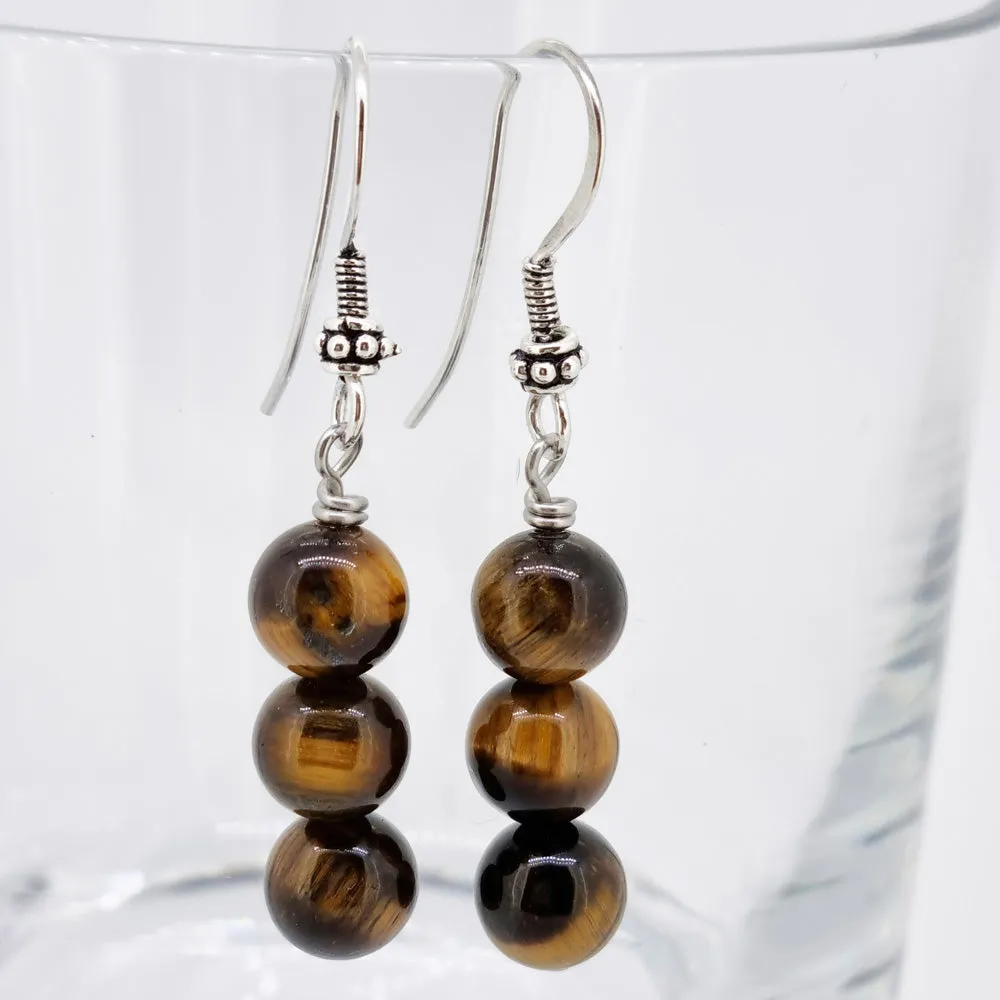 Handmade Tiger's Eye Dangle Drop Earrings 925 Sterling Silver | Womens Gemstone Earrings