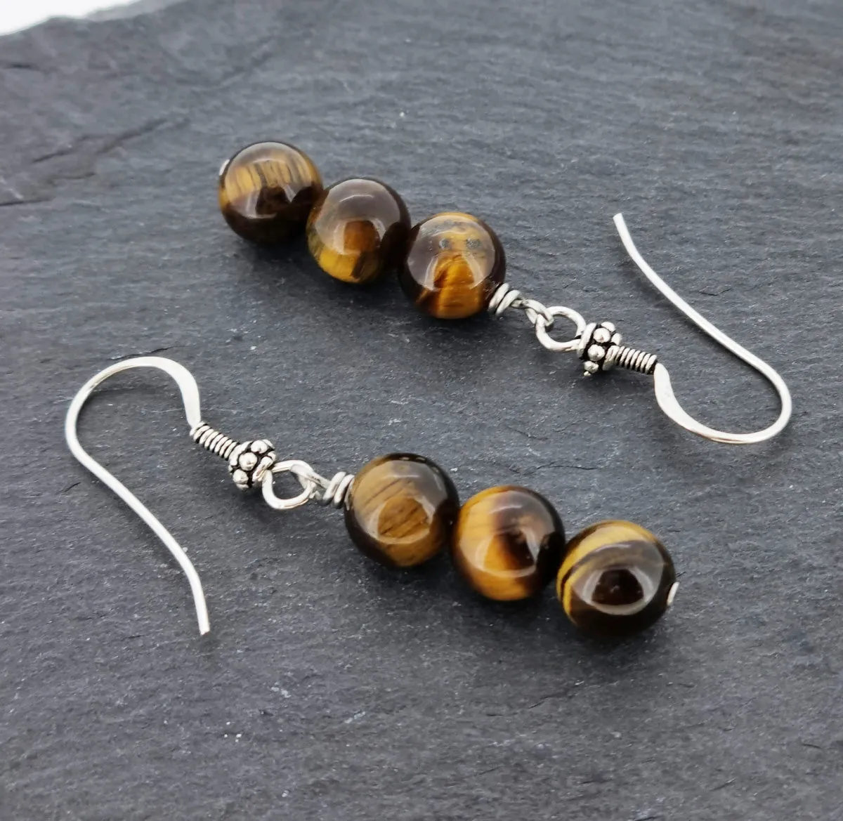 Handmade Tiger's Eye Dangle Drop Earrings 925 Sterling Silver | Womens Gemstone Earrings