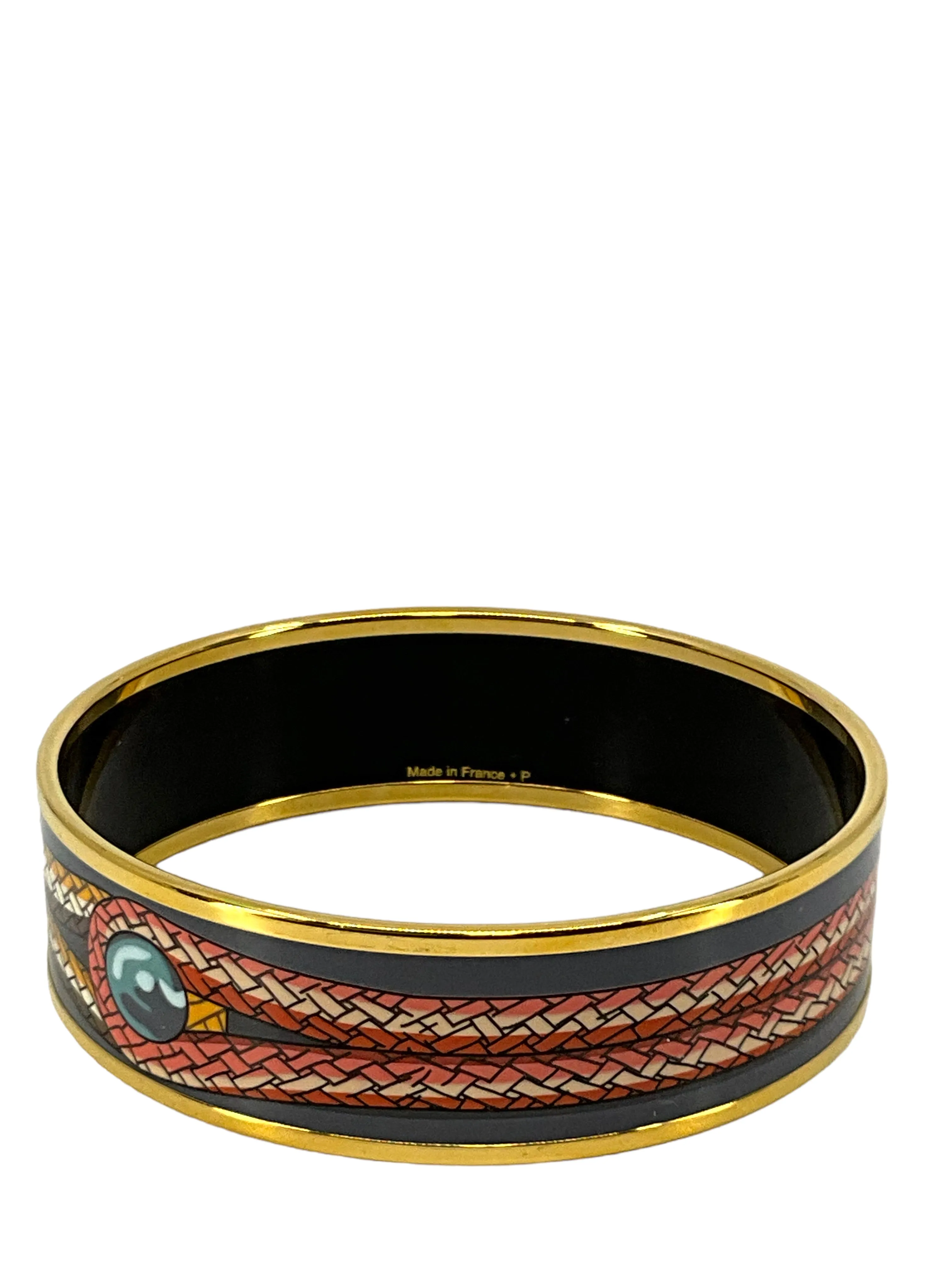 Hermes Printed Enamel Rope Narrow Bracelet 65