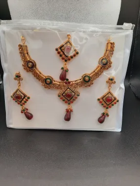 Indian Wedding party jewelry sets in golden base and meena color