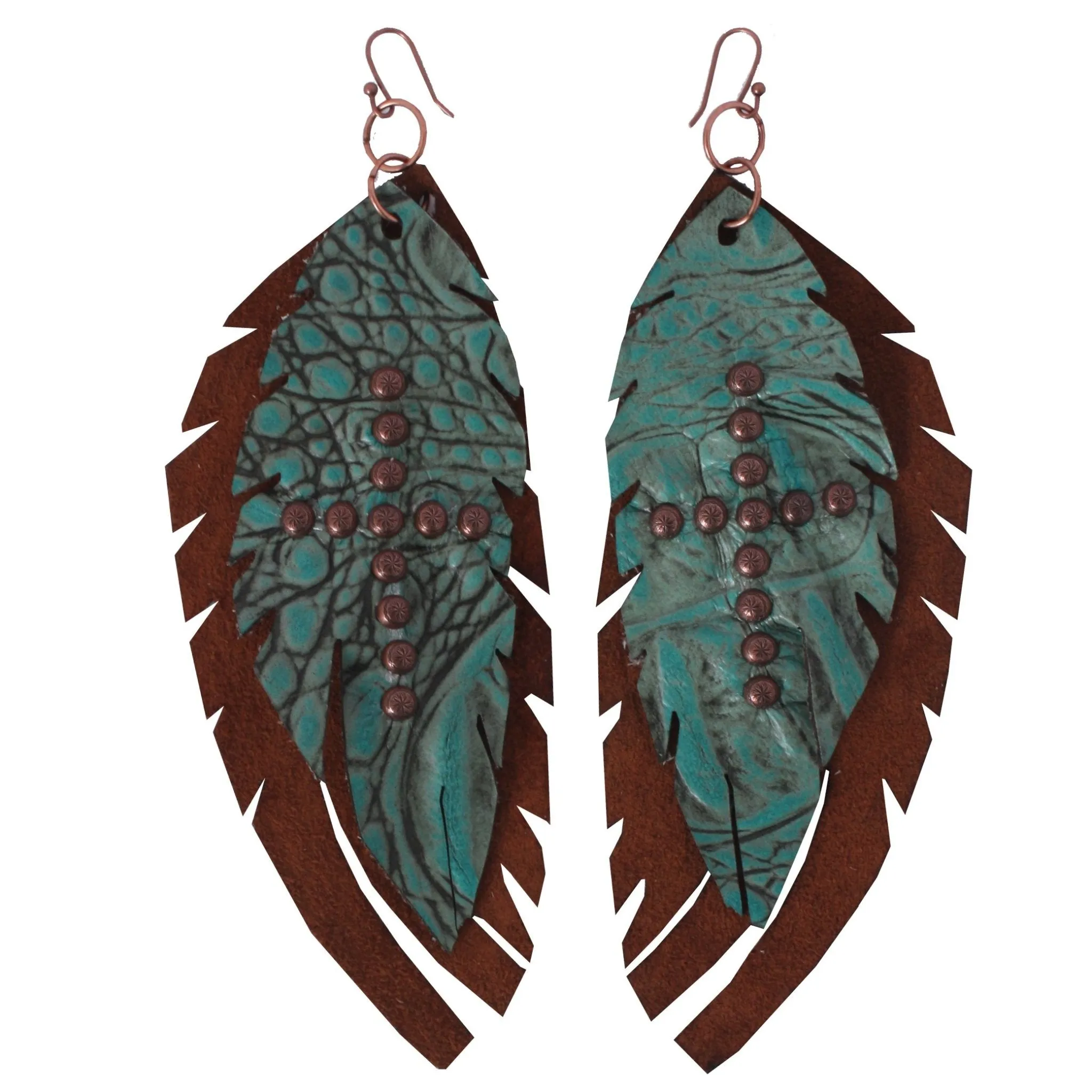 J37 - Toast Suede and Turquoise Feather Earrings