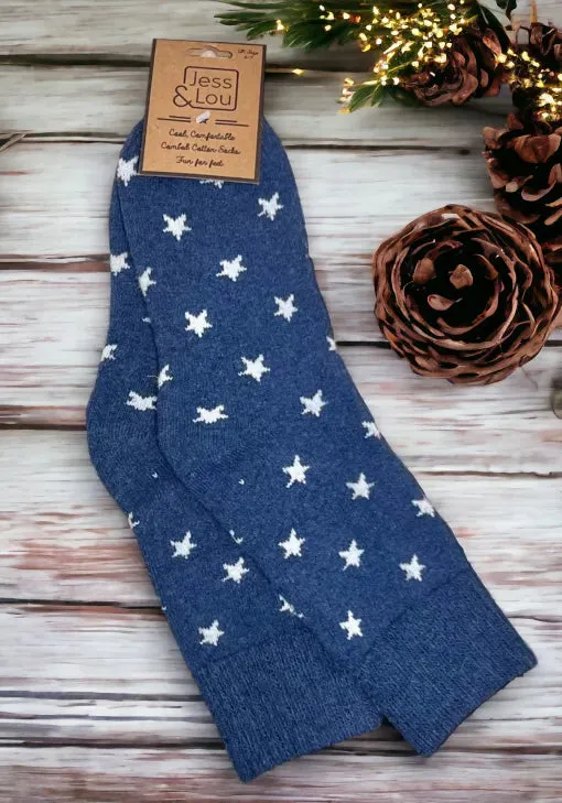 Jess and Lou Sleek Stylish Stars Ribbed Cosy Socks