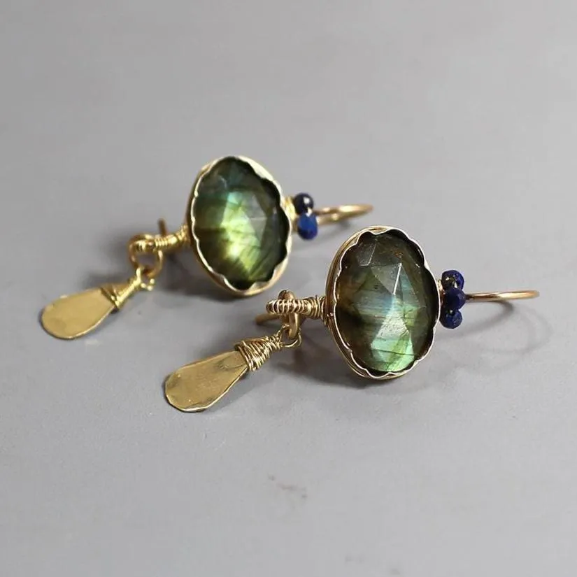 Labradorite Lapis Crown Earrings