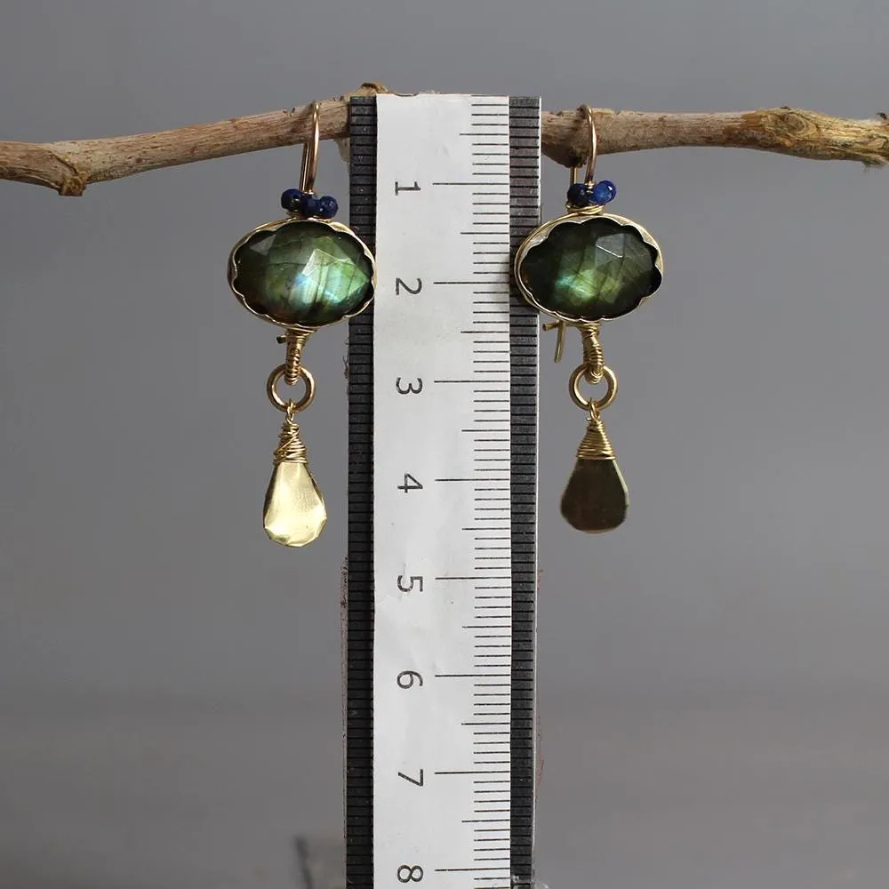 Labradorite Lapis Crown Earrings