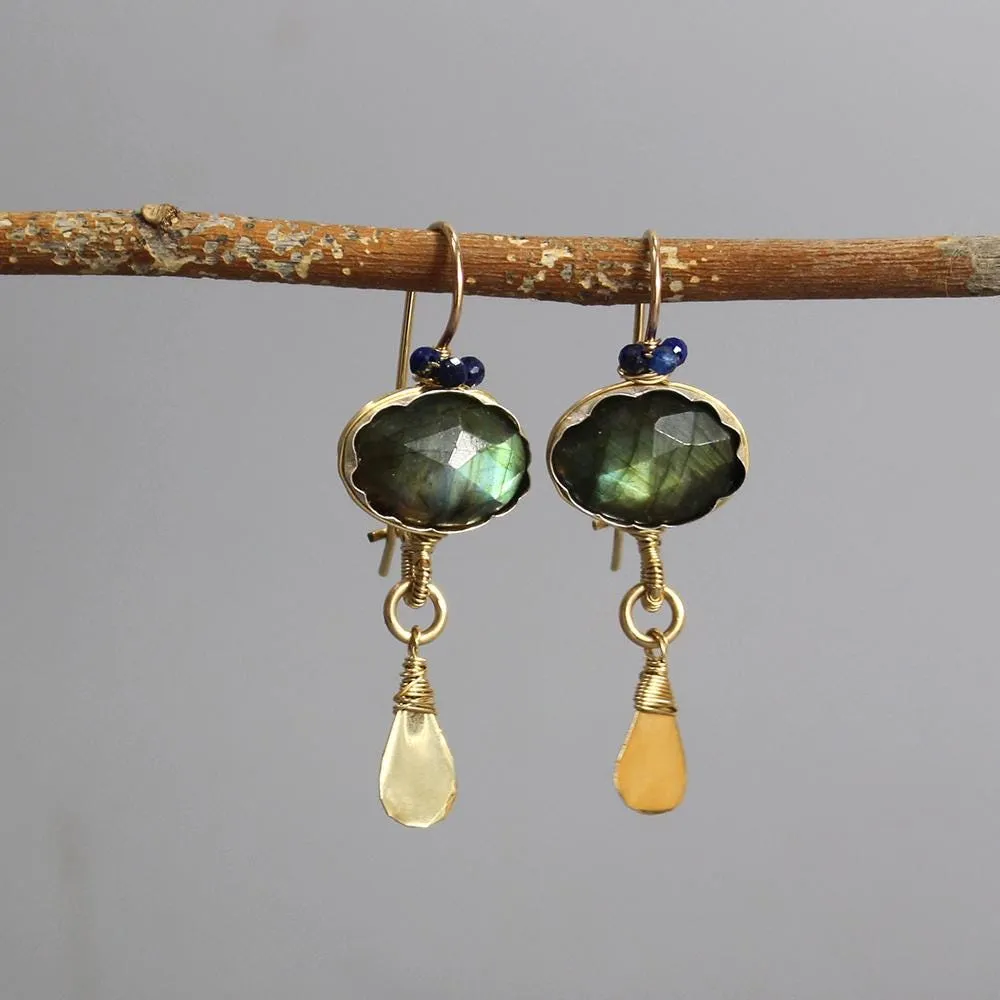 Labradorite Lapis Crown Earrings