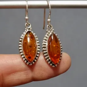 Large Boho Marquis Baltic Amber Dangle Earrings, AMBE8