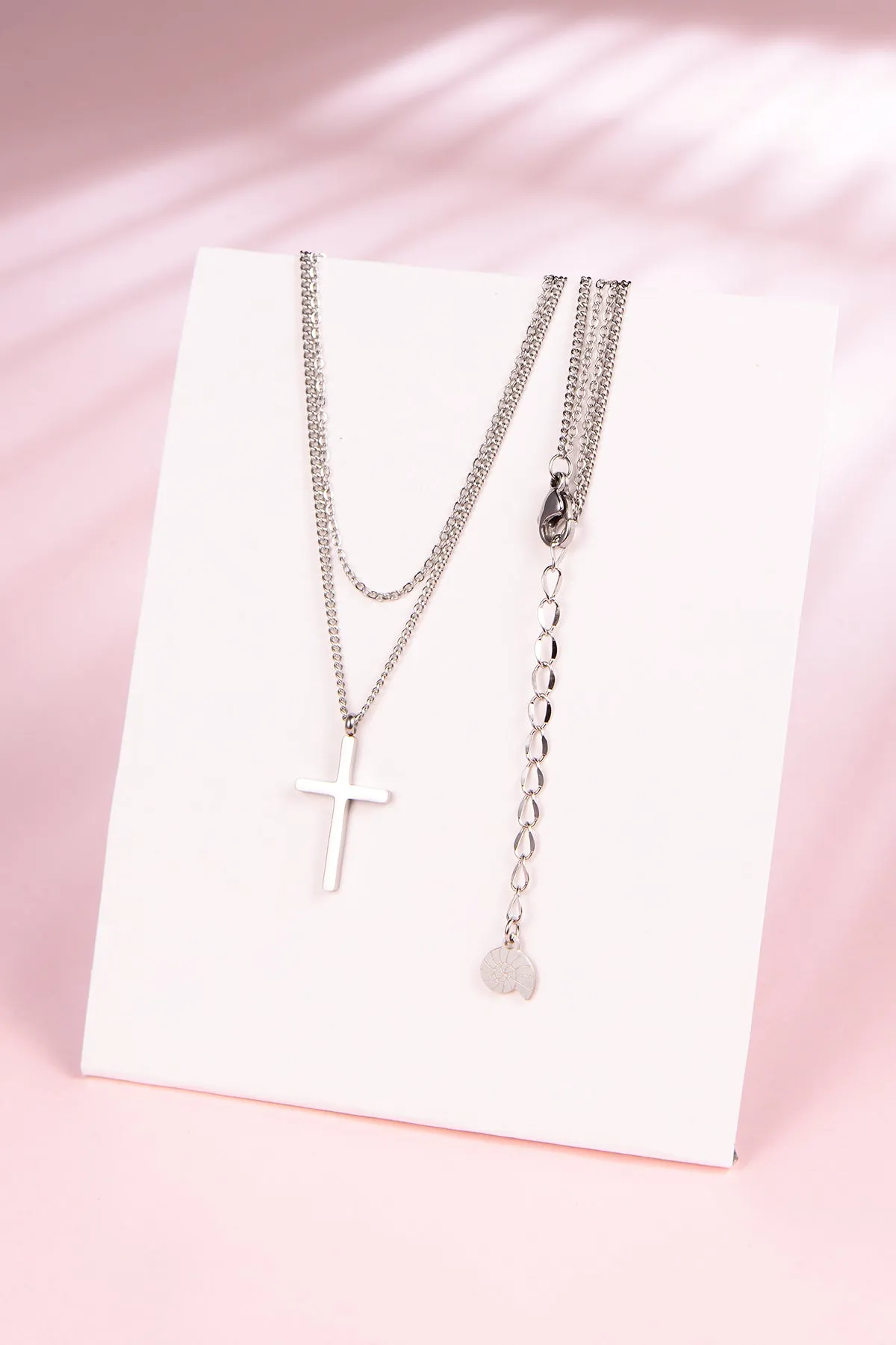 Layered Cross Necklace Silver