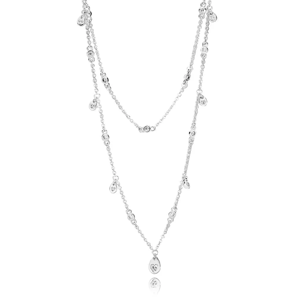 Layered silver necklace with clear cubic zirconia