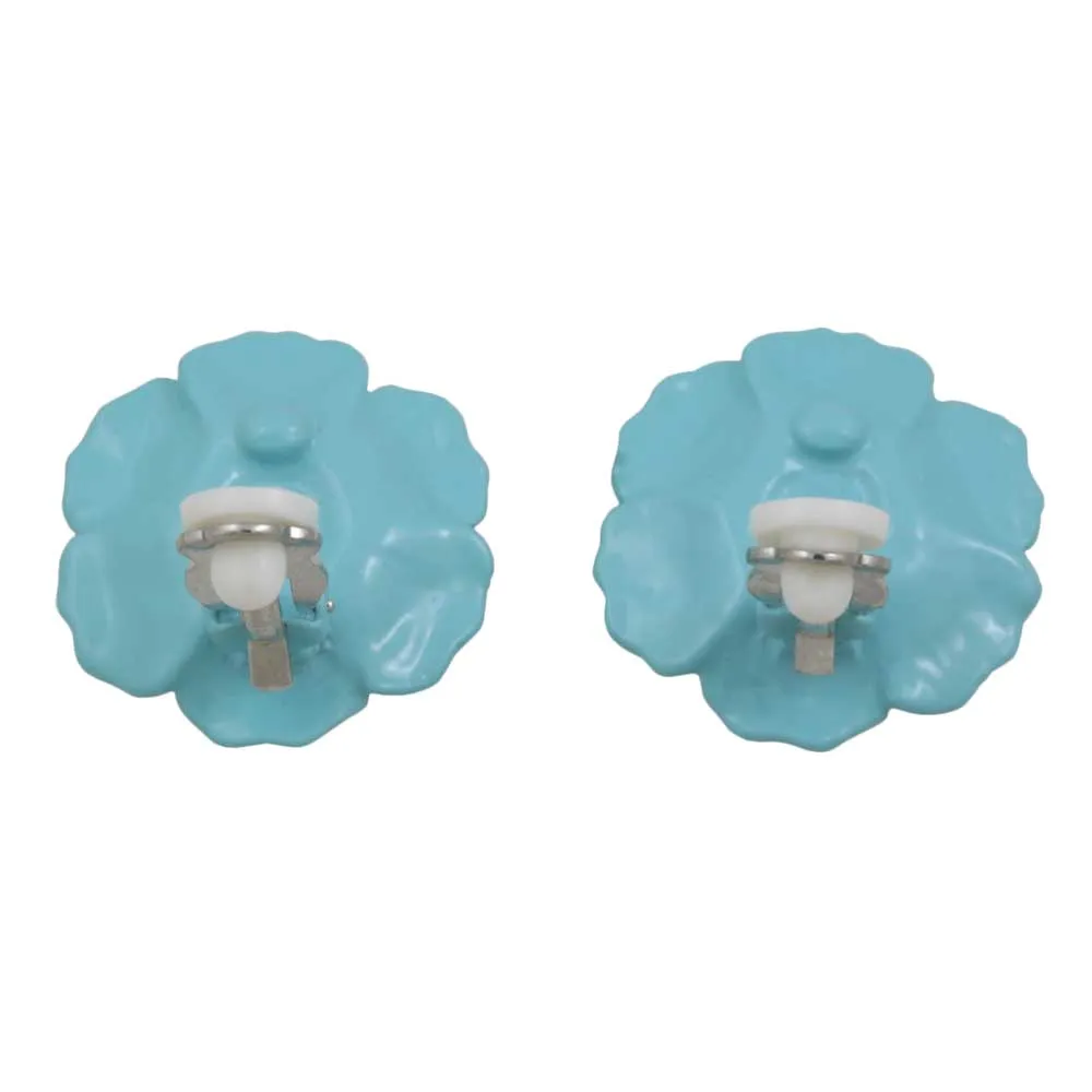 Light Blue Flower with Clear Crystal Center Clip Earring - REE951C