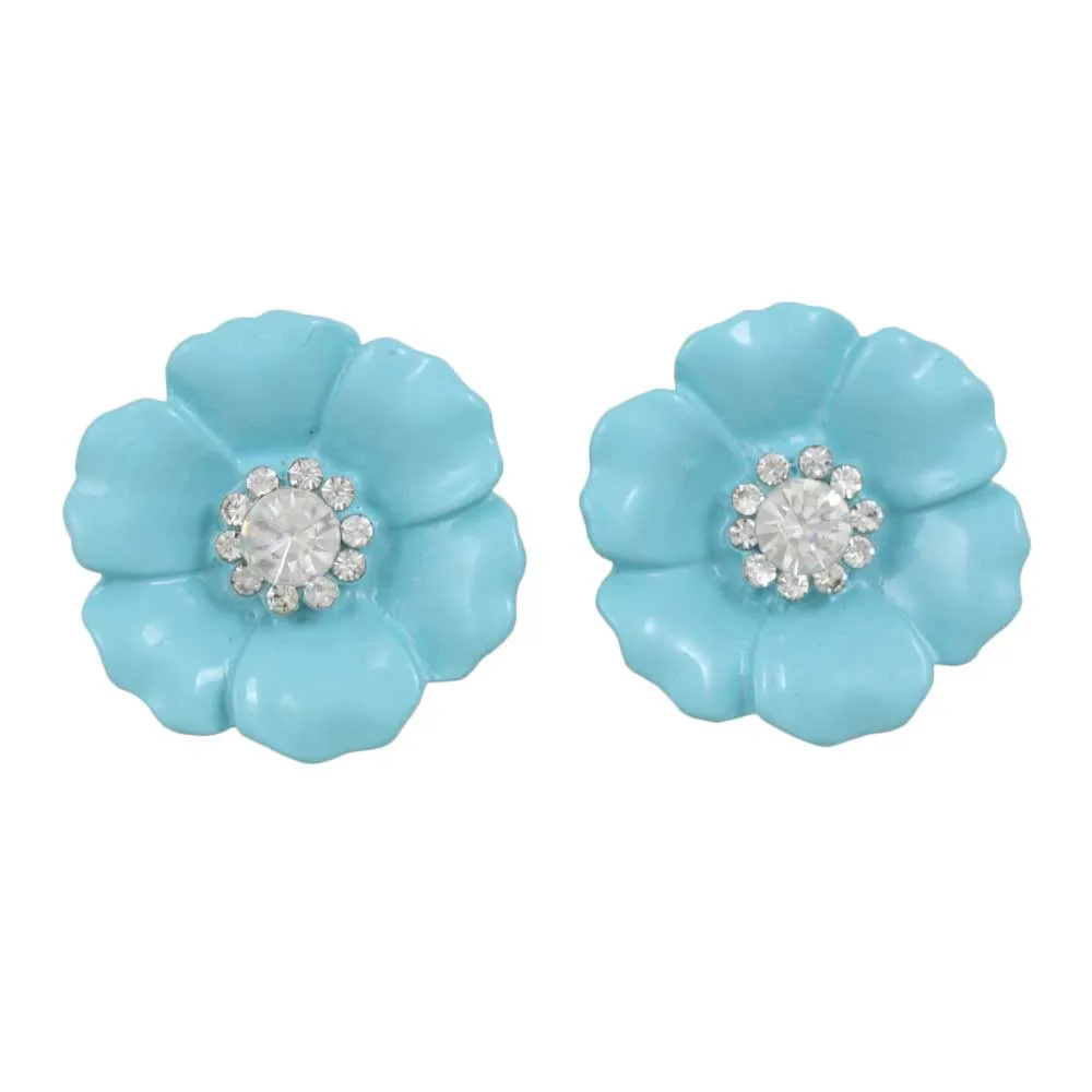 Light Blue Flower with Clear Crystal Center Clip Earring - REE951C