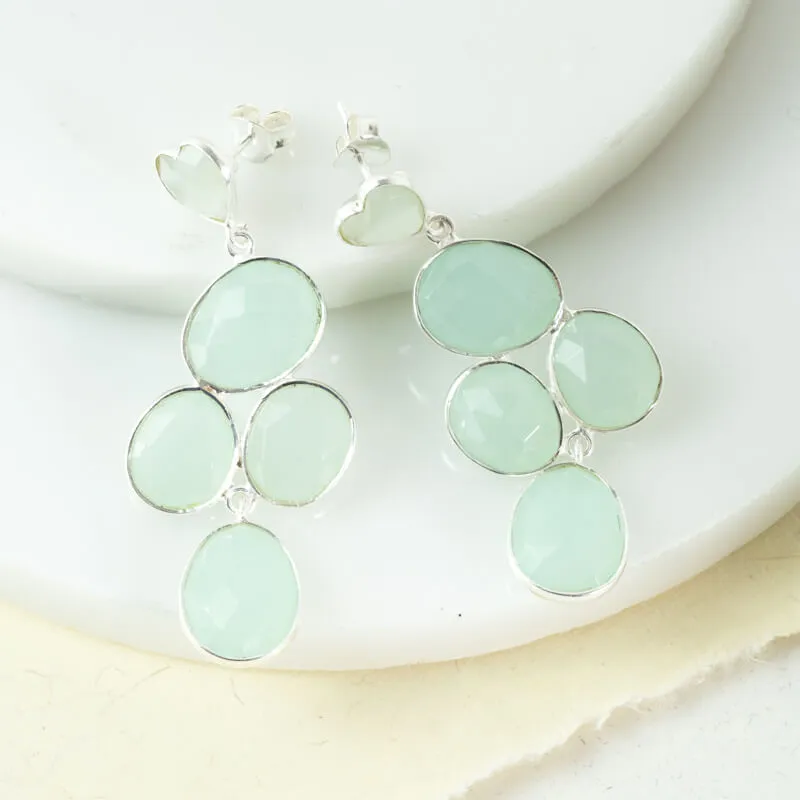 Long Gemstone Earrings Aqua Chalcedony