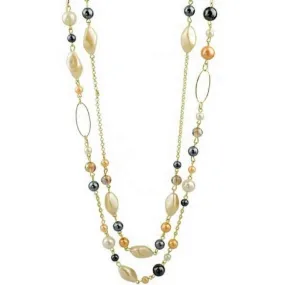 Long Layered Gold Chain and Bead Necklace