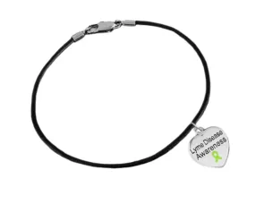 Lyme Disease Awareness Heart Charm Black Cord Bracelets