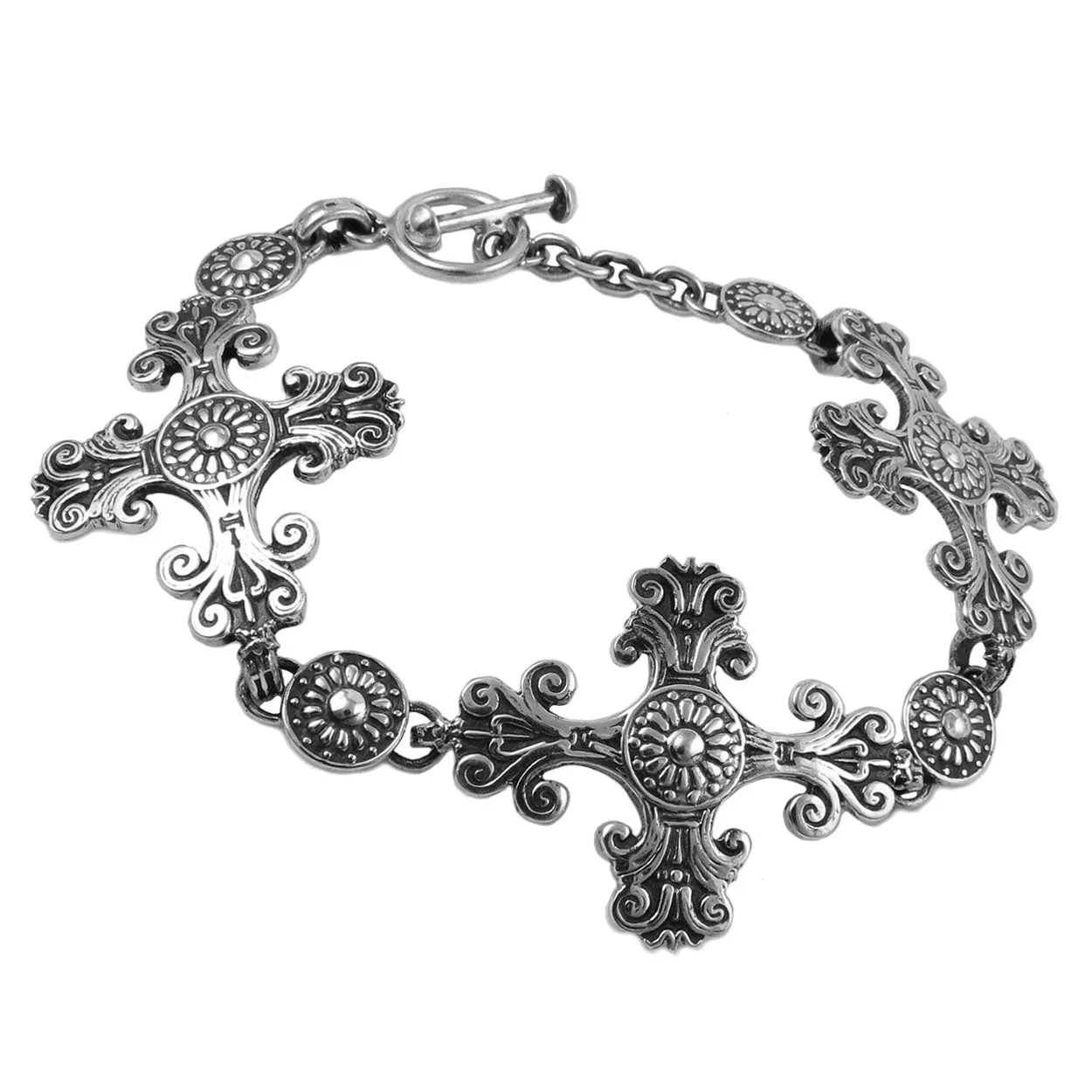 Maria Belen Taxco Designer Baroque Cross 925 Sterling Silver Bracelet