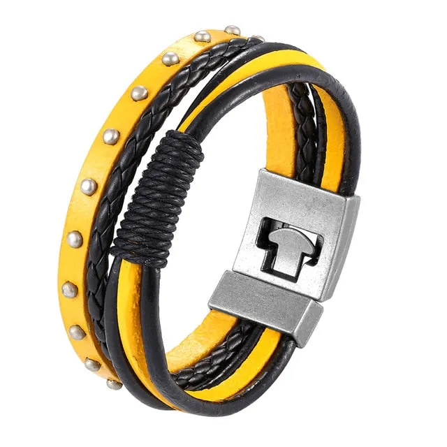 Men's Handmade Retro Woven Charm Leather Bracelet