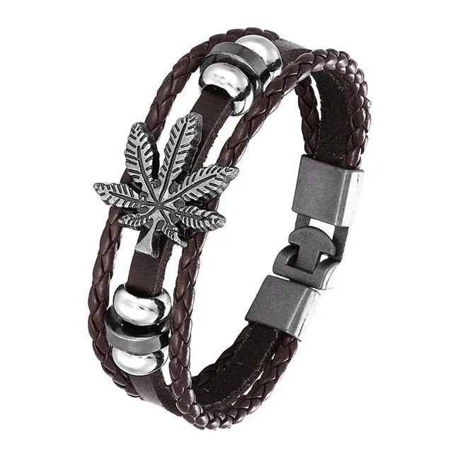 Men's Handmade Retro Woven Charm Leather Bracelet