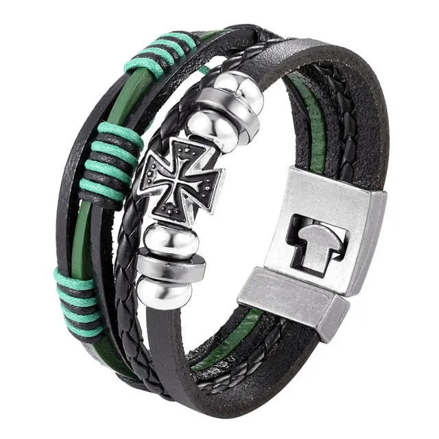 Men's Handmade Retro Woven Charm Leather Bracelet