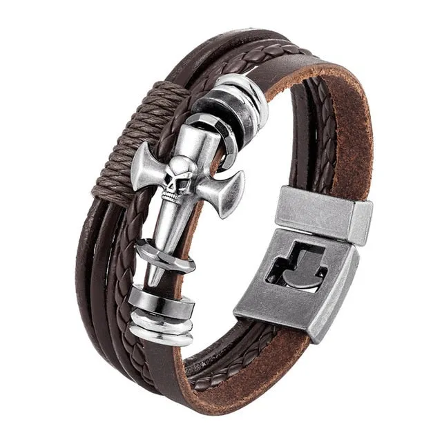 Men's Handmade Retro Woven Charm Leather Bracelet