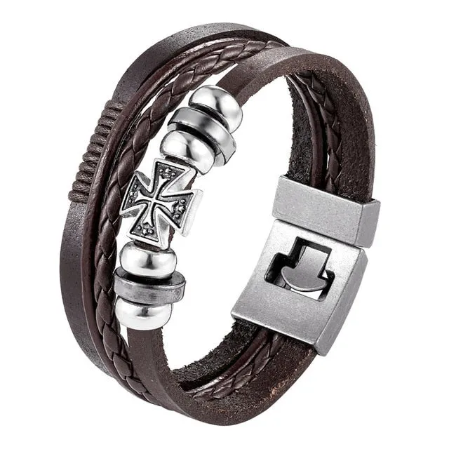 Men's Handmade Retro Woven Charm Leather Bracelet