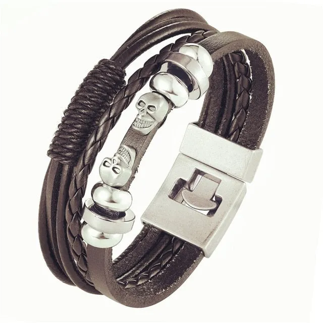 Men's Handmade Retro Woven Charm Leather Bracelet