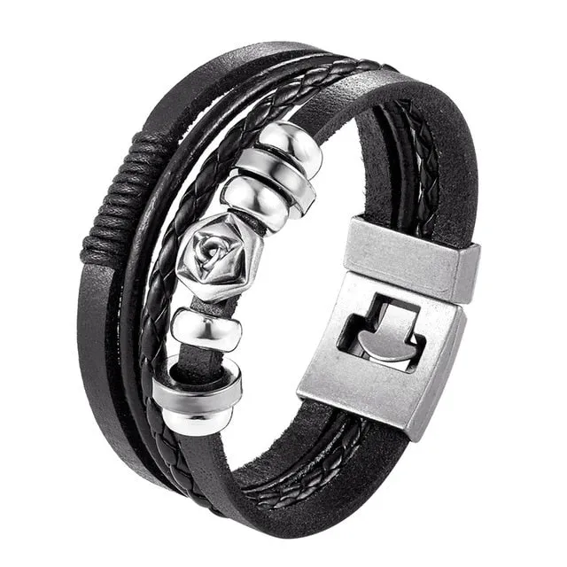 Men's Handmade Retro Woven Charm Leather Bracelet