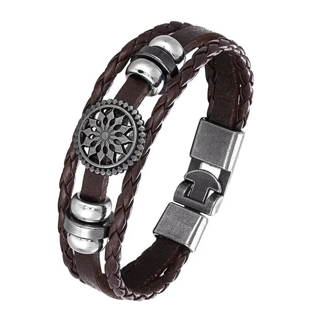 Men's Handmade Retro Woven Charm Leather Bracelet