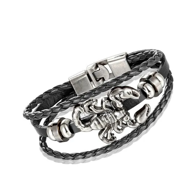 Men's Handmade Retro Woven Charm Leather Bracelet