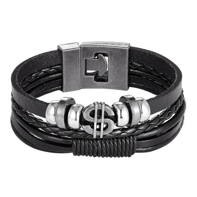 Men's Handmade Retro Woven Charm Leather Bracelet