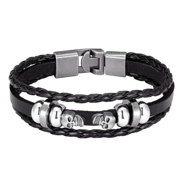 Men's Handmade Retro Woven Charm Leather Bracelet