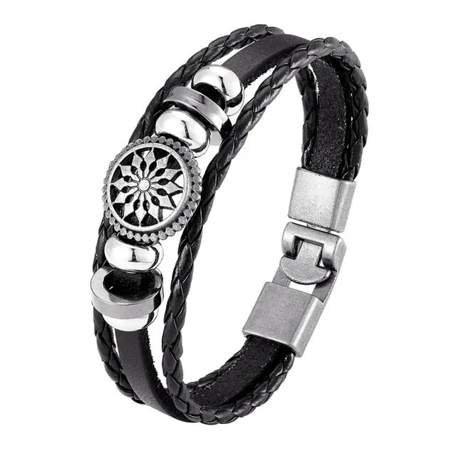 Men's Handmade Retro Woven Charm Leather Bracelet