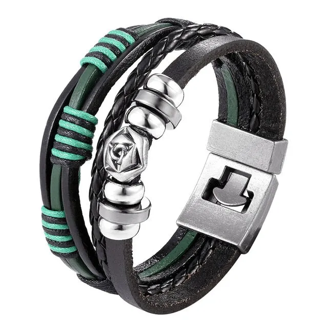 Men's Handmade Retro Woven Charm Leather Bracelet