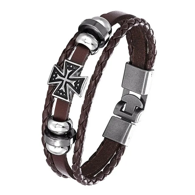 Men's Handmade Retro Woven Charm Leather Bracelet