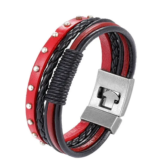 Men's Handmade Retro Woven Charm Leather Bracelet