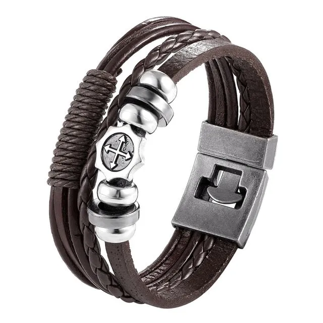 Men's Handmade Retro Woven Charm Leather Bracelet