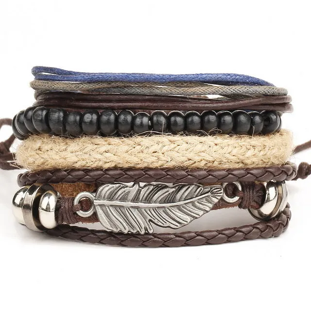 Men's multi-layer bead leather bracelet