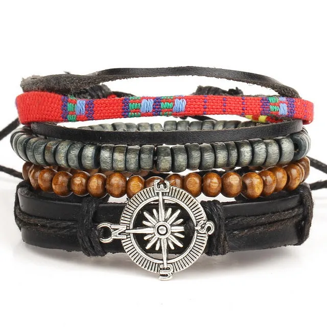 Men's multi-layer bead leather bracelet