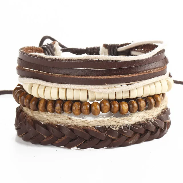 Men's multi-layer bead leather bracelet