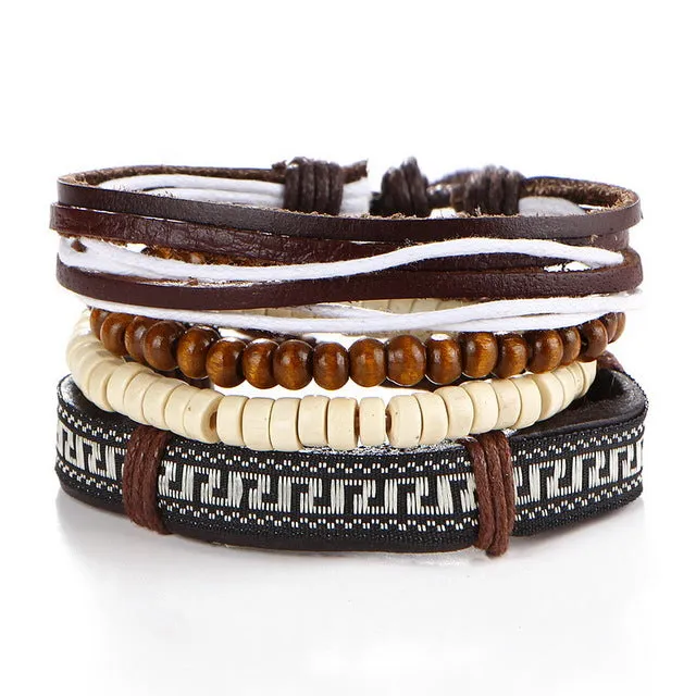 Men's multi-layer bead leather bracelet