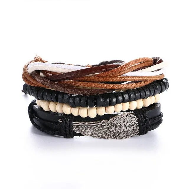 Men's multi-layer bead leather bracelet