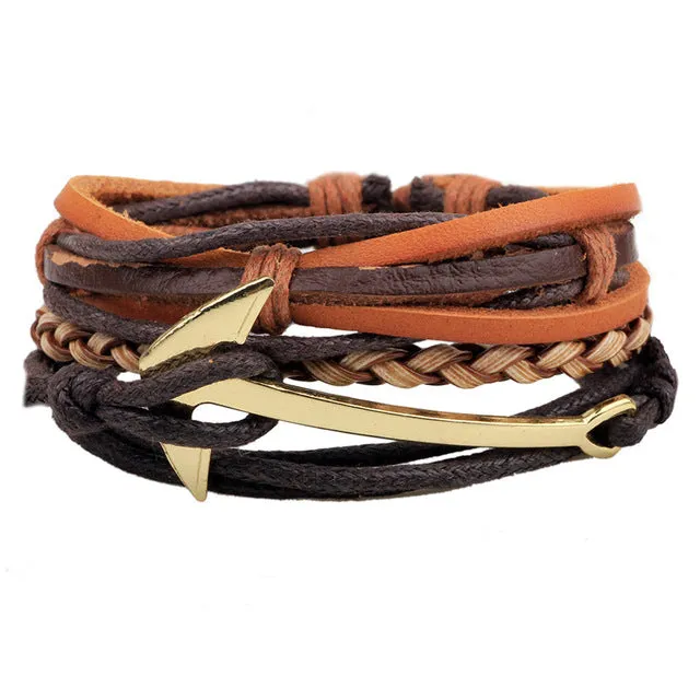 Men's multi-layer bead leather bracelet