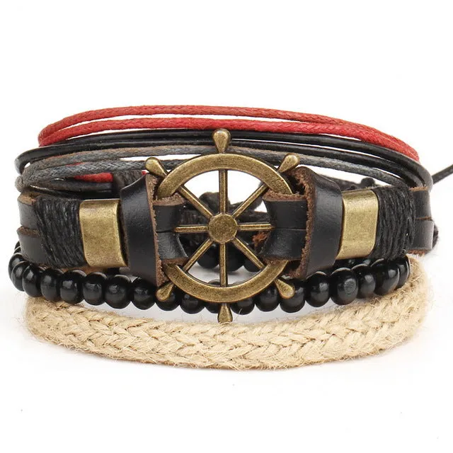 Men's multi-layer bead leather bracelet