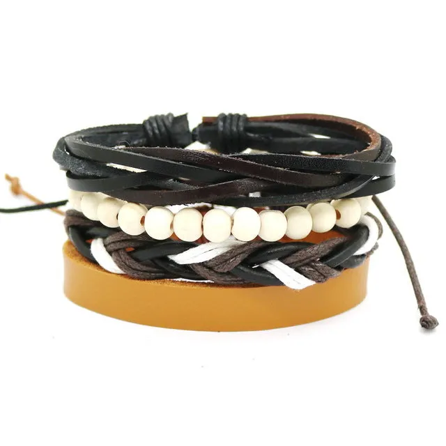 Men's multi-layer bead leather bracelet