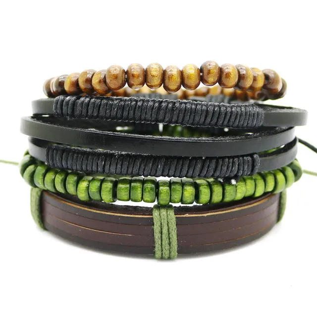 Men's multi-layer bead leather bracelet