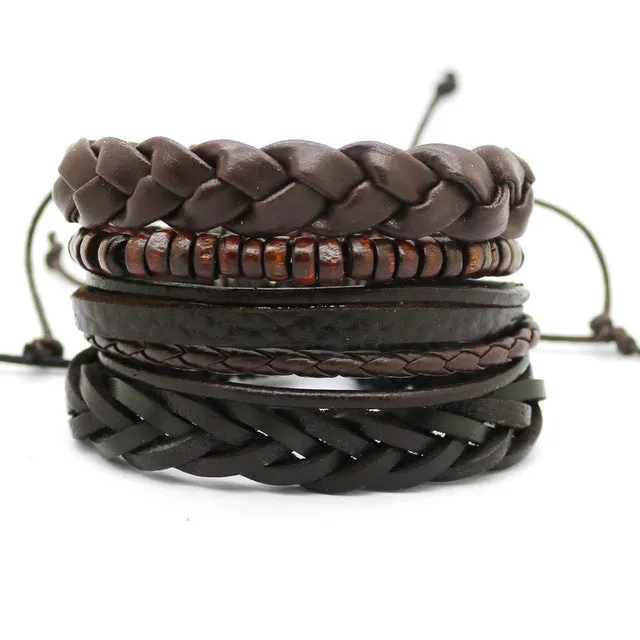 Men's multi-layer bead leather bracelet