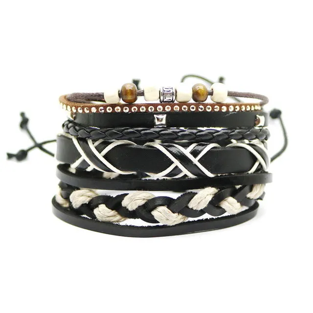 Men's multi-layer bead leather bracelet