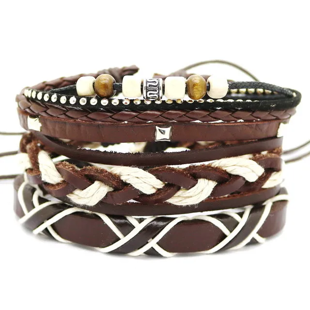 Men's multi-layer bead leather bracelet