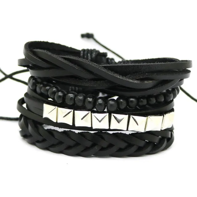 Men's multi-layer bead leather bracelet