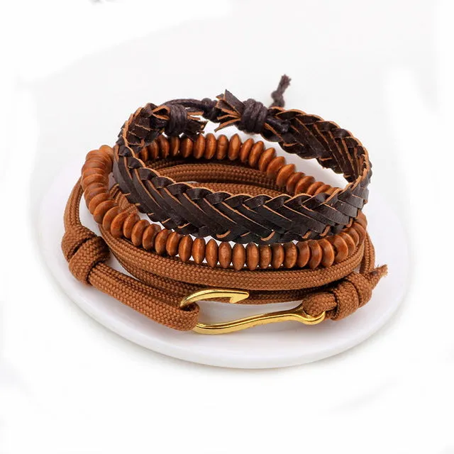 Men's multi-layer bead leather bracelet